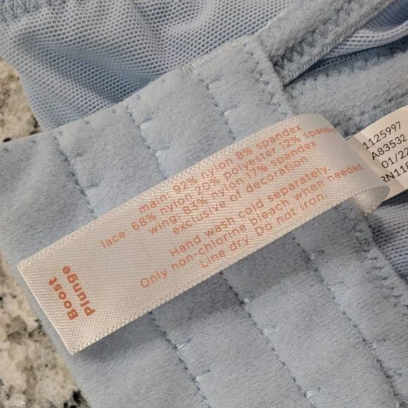 CACIQUE Boost Plunge Bra 42D Light Blue Lace Eyelet Baby Doll Feminine Sexy - Picture 6 of 9